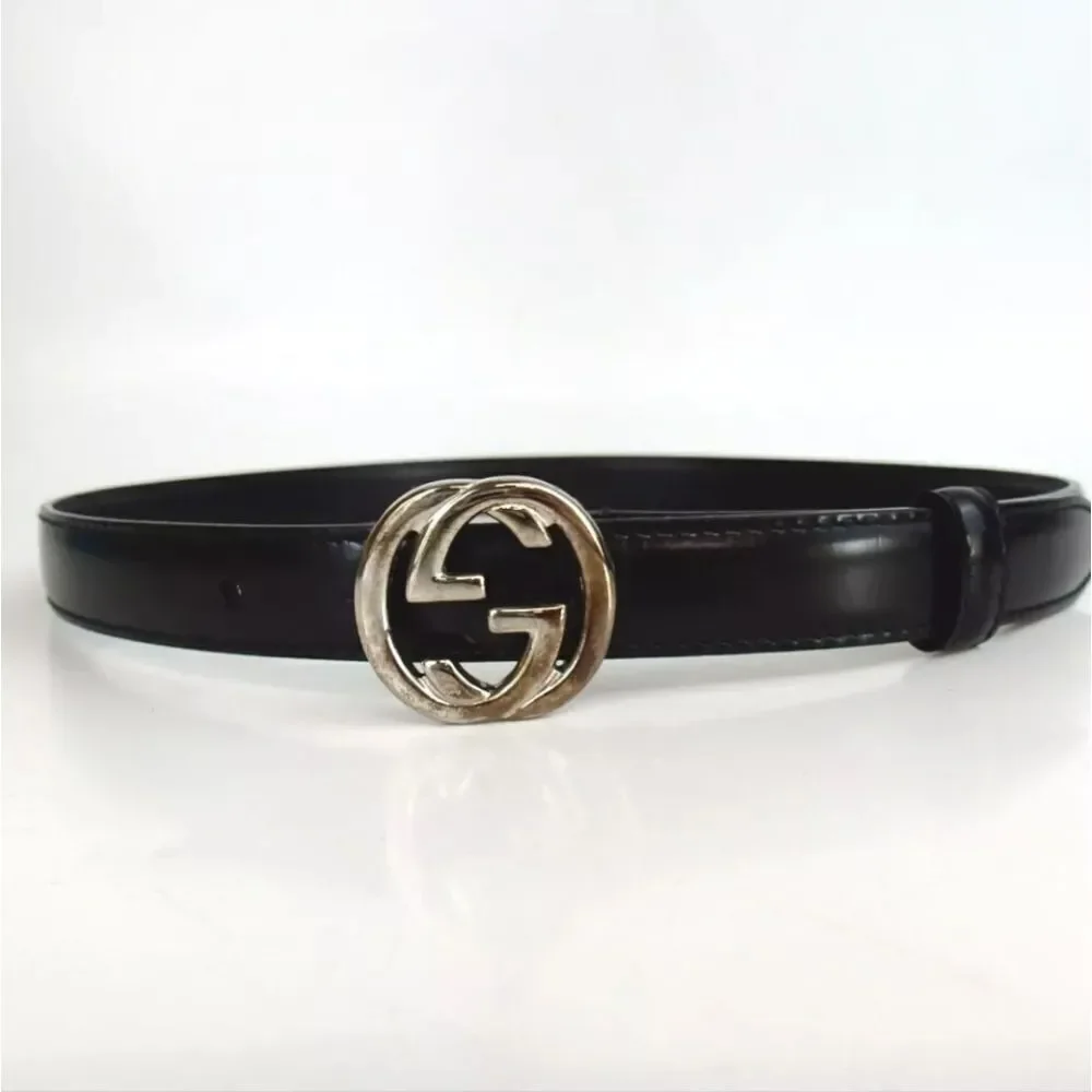 Authentic GUCCI 036.2194.0980.5 Interlocking Small GG 70/28 Leather Belt [Used]